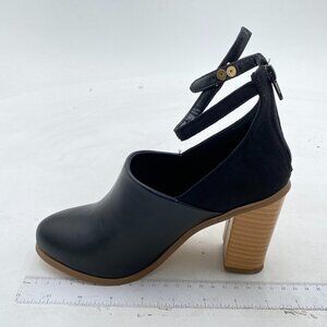 FSJ Black Pointed Toe Block Heel Cross Ankle Strap Dress Pumps Boot Buckled Shoe